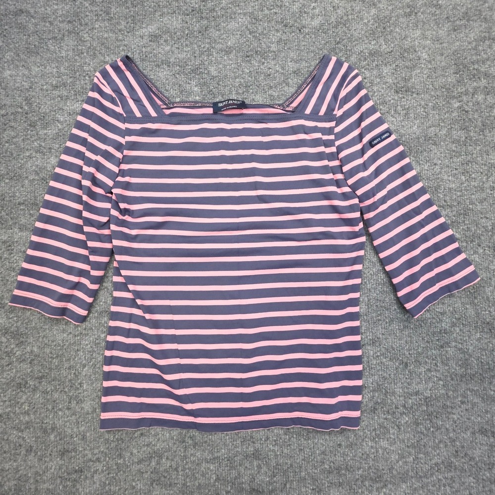 Saint James Shirt Womens 6 Pink Blue Stripe 3/4 Sleeve EUC